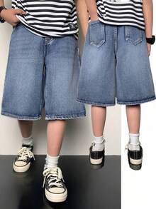 Teenage Boys' Fashionable Casual Blue Denim Shorts - Light Wash - View 1