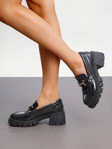 Women's Platform Loafers 2.17 Inch Chunky Heel Round Toe Slip-On Loafers, Casual Vintage Elegant Pumps Shoes - 蒙特內哥羅 - 查看 2