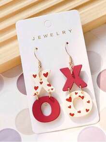 1 Pair Of Heart-Shaped XO Acrylic Earrings, Exquisite Valentine's Day Gift(Without Card) - Multicolor - View 2