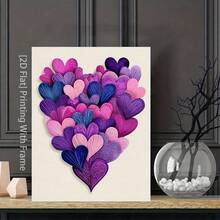 1 Pc Canvas Painting,1-Piece Girl's Room Decoration Painting With Frame - Heart-Shaped Print Lavender Lilac Color Suitable For 16x24-Inch Wraparound Canvas Frame Modern Decoration Girl's Bedroom Hook Installation 2D Plane Perfect For Room Decoration , Wooden Framed Art,High Quality ,Thickness 2. 25cm/1inch Wall Art Prints Poster Direct Hanging Decor For Home Gifts,Living Room, Bathroom, Bedroom, Kitchen,Bar,Office - 紫色 - 查看 5