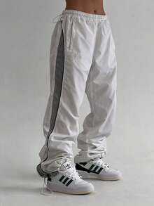 Pantalones Casuales Hombre Estilo Americano Urbano | Patchwork de Colores Contrastantes Tela Tejida | Holgados Ligero con Cintura Elástica Nueva Colección - Blanco - Ver 1