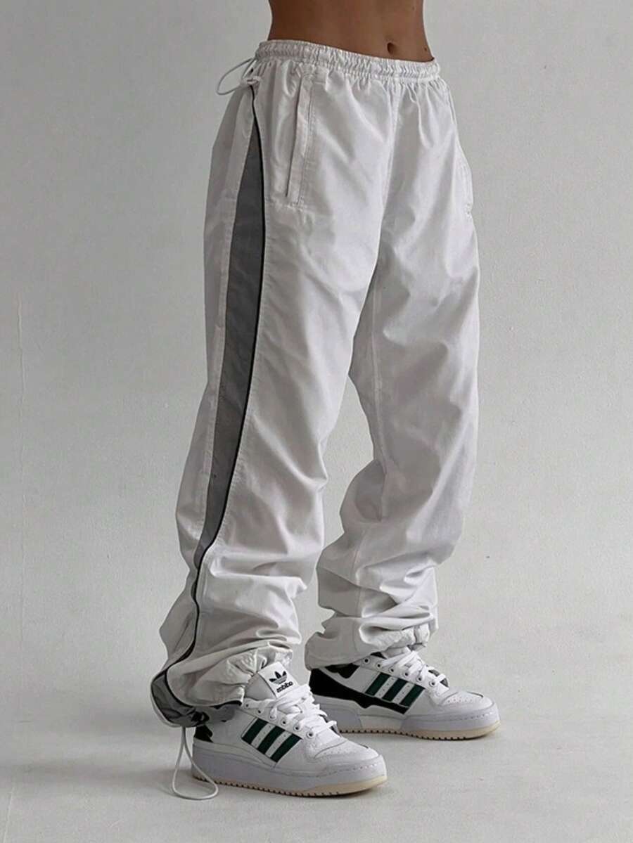 Pantalones Casuales Hombre Estilo Americano Urbano | Patchwork de Colores Contrastantes Tela Tejida | Holgados Ligero con Cintura Elástica Nueva Colección - Blanco - Ver 1