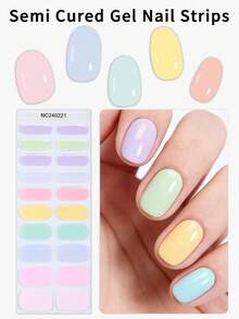 20 miếng dán móng tay gel bán khô màu Macaron, - Bộ móng tay gel UV nhiều màu sắc mùa xuân/hè, dễ dán, cần đèn UV - Miếng dán móng tay phù hợp cho các buổi hẹn hò, tiệc tùng và tự làm móng tại nhà. - Nhiều màu - Xem 10