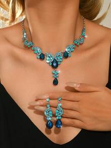 3件套镂空水滴设计新娘女士水晶项链套装，性感珠宝，适合高端晚礼服、派对和商务场合。 - 8023多色 - 查看 19