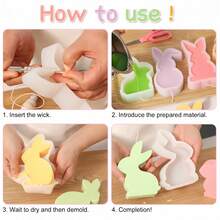 4件/1件可选兔子硅胶模具，兔子蜡烛模具，复活节硅胶模具，3D兔子石膏翻模模具，复活节兔子硅胶模具，DIY工艺兔子蜡烛翻模模具，复活节装饰品 - 彩色 - 查看 9