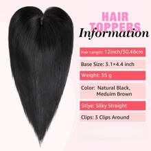 12英寸法式刘海透气蕾丝蛋白丝顶假发，手工制作逼真头皮，360°遮盖白发根，自然融合，夹式设计瞬间增加发量，专为头发稀疏人士设计 - 彩色 - 查看 3