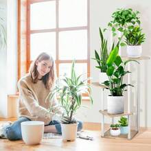 6 Tier Wood Tall Plant Stand Metal Rack Indoor, Multiple Flower Pot Holder Shelves Corner Rack, Planter Shelf Display Rack Storage Organizer Patio Living Room Balcony GardenWhite Oak - 五層白橡木 - 查看 8