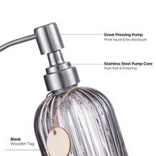 HBlife 2 Pack 16 Oz Glass Soap Dispenser With 304 Rustproof Stainless Steel Pump, Vertical Stripe Kitchen Bathroom Refillable Liquid Container For Hand Soap, Lotion (Grey) - 圖案灰 - 查看 5