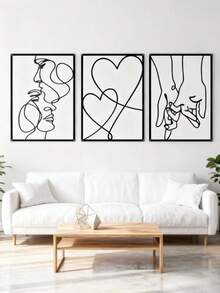 1 Set Metal Minimalist Line Wall Decor, Valentine's Day Kissing Hands Metal Wall Art, Modern Aesthetic Hanging Wall Decoration, Summer Birthday Gift, Wedding, Beach, Back To School, Study Supplies, Room Decor - Black - View 4