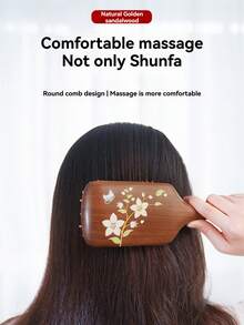 NEFOUME 25x8cm Peine de cojín de aire con estampado de sándalo natural, material de madera + cojín de aire de silicona 2 en 1 para el cuidado del cabello, experiencia de masaje con cojín de aire elástico a nivel de spa, peine de dientes redondos que se desliza suavemente sin dañar el cuero cabelludo, patrones florales/de ginkgo tallados disponibles, artículo esencial de alta gama para el cuidado del cabello como regalo o uso personal - Multicolor - Ver 5