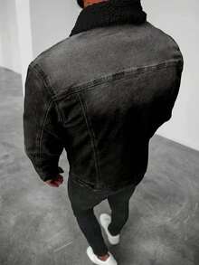 A Dark Men's Coat With Buttons And A Fur Collar - Dark Grey - View 2