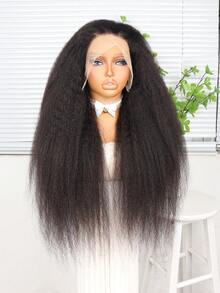 36-Inch Natural Black Kinky Straight Wig - 180% Density, Deep Lace Front,Versatile Style, 1pc Straight Lace Front Wig 13*4 Lace Luxurious Straight Lace Front Wig Hair, Soft Pre-Plucked Kinky Body Wave, Natural Look - SNatural - View 7