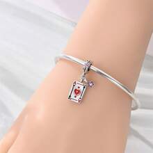 Valentine's Day DIY Silver-Plated Playing Card Pendant, Cat Enamel Crystal Bracelet Necklace Charm, Romantic Game Jewelry Making Supplies - Silver - View 7