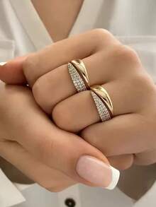 1pc Minimalist Rhinestone Adjustable Open Ring, Elegant Daily Wear