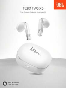 JBL T280TWS X3 真无线耳机，半入耳式设计，32 小时超长续航，ENC 通话降噪，触控操作，Hi-Fi 音质，配备 USB-C 无线充电盒，专为运动和游戏设计 - 白色 - 查看 1
