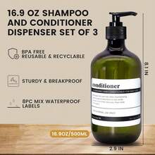 Refillable Shampoo And Conditioner Bottles, 17oz Shampoo And Conditioner Dispenser Soap Dispenser Shampoo Dispenser Lotion Dispenser With 8 Waterproof Labels For Bathroom Hotel - Green, 3pcs - 綠色 - 查看 3