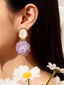 1 Pair Elegant Minimalist Design Casual French Style Earrings, Pastel Color Gradient Texture (Random Color) - Purple and White - View 5