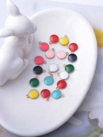 10 piezas de colgantes redondos mini de cobre con gota de aceite de doble cara, accesorios de joyería para collares, pulseras y aretes con colgantes coloridos