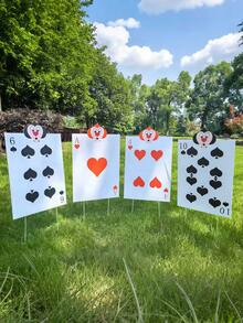 4件套 - 奇幻派对装饰 红心皇后配件 皇后士兵墓地标志带支架 大型室内/室外草坪花园标志 皇后士兵装饰 仙境派对装饰 大型立式心形服装装饰 - 彩色 - 查看 8