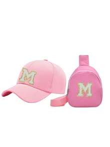 2PCs Children Baseball Hat With Mini Bag Boys Girls Camping Hat Anti-UV Strap Kids Bucket Hat Headwear For 3-8 Years Old Baby - Pink - View 8