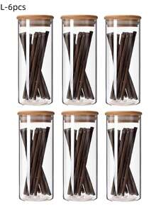 Frasco de almacenamiento hermético de vidrio borosilicato de alta calidad, adecuado para granos, cereales, frutas secas, cáscaras de cítricos secos y hojas de té. Forma de cilindro recto, emparejado con tapa de bambú, diseño transparente minimalista, adecuado para el almacenamiento doméstico. - transparente - Ver 15