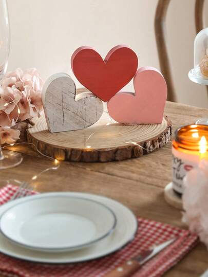6pcs/Set Vintage Distressed Heart Shaped Decorative Trays, Valentine's Day Decor