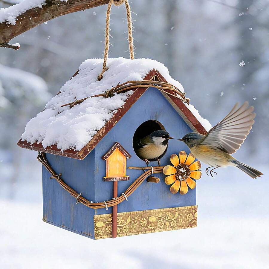 DEWEL Outdoor Birdhouse – Hanging Birdhouses, Garden Wooden Birdhouses, Suitable For Blue Robins, Canaries, Swallows, Wrens, And Other Birds. An Ideal Gift For Bird Lovers. - 藍色 - 查看 1
