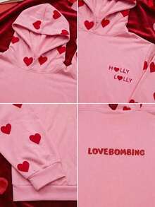 Valentine's Day,Oversized Long-Length,Besties&Couples Must-Have,Women's Double-Hood One-Piece Long-Sleeve Hoodie,One-Size,Heart&Letter&Slogan Print,For Spring/Summer,For Holiday/School/Home/Daily/Street/Photoshoot,Simple/Y2K/Casual/Preppy/Street/Office/Cute/Hot Girl,Valentine's Day/New Year/Easter,Spring Clothes For Women,Spring Outfit Women,New Year Outfits,Chic Print Hoodie,Hoodies For Women,Vacation Outfits Women,Valentine's Day Outfits - Pink - View 5