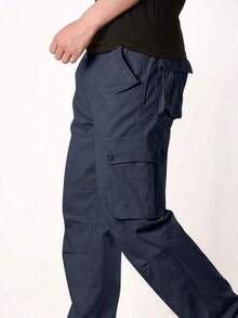 Pantalón de exterior informal y versátil Corte relajado, múltiples bolsillos - Azul Marino - Ver 3