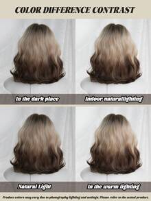 12英寸渐变金色波浪假发，带刘海，女士时尚短卷发，深色发根，自然逼真，耐热纤维材质，适合女孩日常佩戴 - Sakura Celebrations 魅力派对街头风摄影 - 女孩礼物假发配件 - 漸層 - 查看 9
