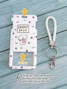 1pc Cute Puppy Bow Heart Plaid Pattern Card Holder, Suitable For Anniversary, Birthday, Housewarming, School, Office, Everyday Use Can Hold Cards, Business Cards, ID, With Lanyard For Easy Carrying