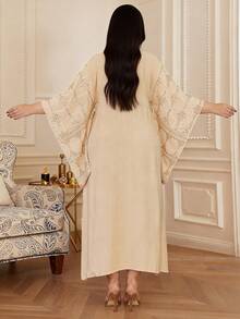 Vestido elegante con cuello en V bordado con borlas, estilo tradicional de Ramadán 2026 para mujeres - Albaricoque - Ver 10