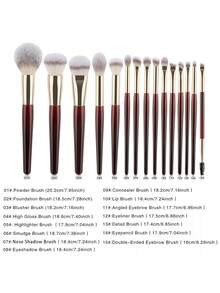 15Pcs Professional Cosmetics Makeup Brushes Powder Eye Shadow Foundation Contour Blusher Blending Brown Beauty Tool For Women - Red - View 3