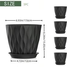 Inch Plant Pots 5 Pack, Flower Planters With Drainage Holes And Trays, Plastic Pots Indoor Outdoor Plants, White - Black + 7inch 5pc - View 2