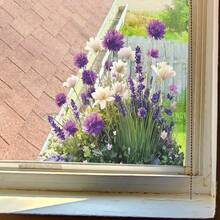 一款薰衣草和白色雏菊图案的窗贴，DIY可移除自粘纸，适合装饰卧室、客厅、阳台和商店橱窗。 - 彩色 - 查看 4