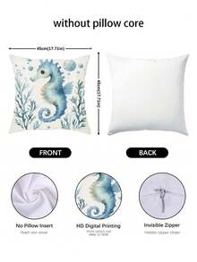 4 件装超柔软枕套，尺寸 17.7x17.7 英寸 - 蓝色海洋主题，饰有海马、贝壳、海星和海龟图案，拉链封口，可机洗，适用于沙发、床、汽车装饰（不含枕芯），沙滩枕套，沙发配件，海岸风情，易于保养，装饰靠垫，家居装饰 - 彩色 - 查看 6