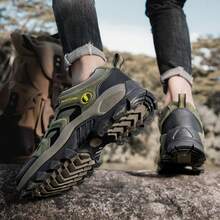 男士徒步鞋，户外登山鞋，军绿色低帮运动鞋，大码户外靴，皮革鞋面，系带，防滑橡胶鞋底，适合户外徒步、狩猎，四季皆宜 - 軍綠色 - 查看 4