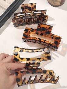 3Pcs Leopard Print Oversized Square Hair Claw Clips, Transparent Amber Tortoiseshell Jaw Clips, Elegant Nonslip Hair Accessories For Women Thick Hair - 3-piece Set - Leopard Print Square - View 5