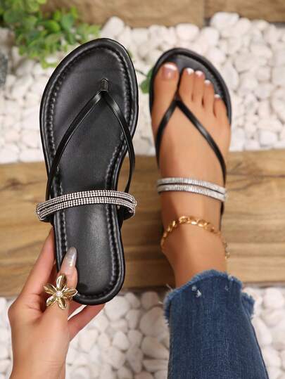 Giày sandal quai ngang đính pha lê thời trang nữ, thích hợp cho hẹn hò, mua sắm, dự tiệc, đi làm, du lịch và mặc ở nhà thường ngày.