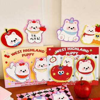 Cute Cartoon Westie Dog Sticky Notes, 2pcs/Set Student Planner Decorative Memo Pad, Suitable For School Planner, Office Supplies, Convenient Decorative Stickers
