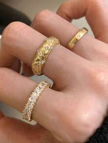 rundraw 2026 节日新款优雅奢华星形麦穗铜锆石金/银开口戒指套装（3件套），适合女士日常、约会、舞会、派对、搭配日常服饰，是送给朋友、情侣、新年、情人节的最佳礼物。