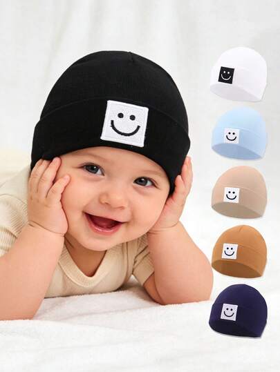3顶新生儿帽子，带贴片，弹力婴儿针织帽，舒适0-6个月婴儿帽