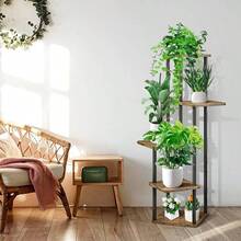 6 Tier Wood Tall Plant Stand Metal Rack Indoor, Multiple Flower Pot Holder Shelves Corner Rack, Planter Shelf Display Rack Storage Organizer Patio Living Room Balcony GardenWhite Oak - 5 Tier, Black - View 7
