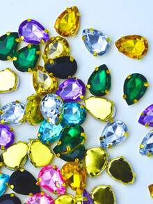 50pcs Mixed Color Water Drop 4-Hole Claw Handmade Rhinestone Claw, Suitable For DIY Decoration On Clothing, Shoes, Hats, Bags And Other Accessories - Color Mixing - View 1