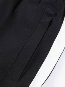 男士休闲抽绳腰带裤，侧边口袋，独特条纹设计，适合跑步、篮球、健身等运动，四季皆宜 - 黑色 - 查看 4