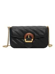 Bolso De Mujer Elegante Y Versátil, Bolso Bandolera Con Cadena #08033 - Negro - Ver 3