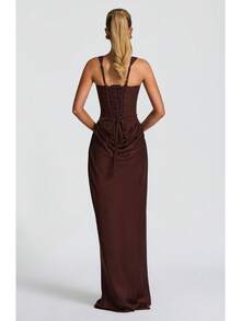 Women's New 2026 Spring Slim Fishbone Strap Dress Long Dress Solid Color Bodycon Dress - Màu Đỏ Sâu - Xem 9