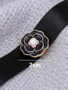1pc Fashion Faux Pearl Rose Cufflinks, Women's Brooch Button Set, Fashionable High-End Clothing Brooch, Turtle Buckle, Tie Clip, Women's Accessories, Women's Party Luxury Elegant Clothing Cufflinks Set, Suitable For Daily Wear, Friend Gift, Lover Gift, Family Gift - Flower - View 3