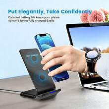 Dual Wireless Fast Charging Dock Station Compatible With IPhone 17 Air 16 15 14 Pro Max Plus 13 12 11 XS XR X 8, Compatible With Airpods 4 3 2 Pro 2 In 1 Charger Stand Multiple Devices Compatible With Samsung Galaxy Fold7/S25/S24 Ultra/S24/S23/S22 Buds 3/3 Pro (No Adapter) - Single Phone Charging - 查看 4