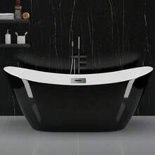 67 Inch Freestanding Bathtub, Acrylic Deep Soaking Tub, Chrome Overflow And Drain, Non-Slip Standalone Bath Tub For Bathroom, CUPC Certified, Ergonomic Modern Bath - Black - View 8